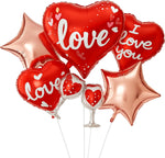 Valentine's Day-themed balloons with 'love' and 'I love you' text on a white background.