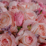 Close-up of a bouquet of pink roses with soft focus
