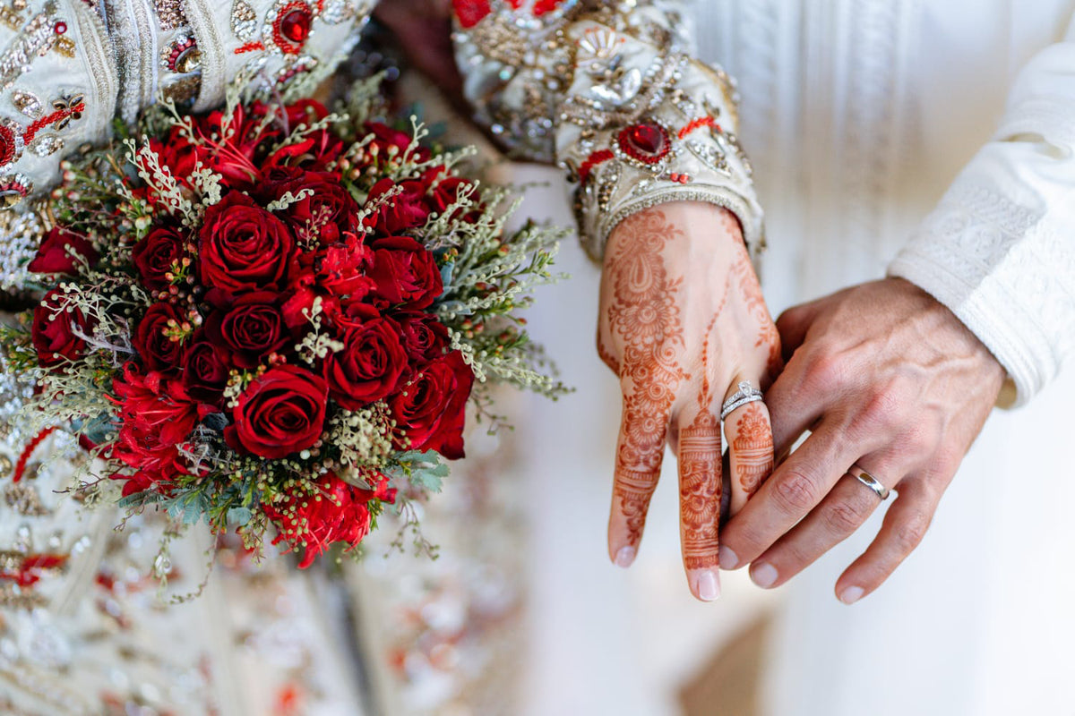 Wedding flowers in Dubai with bridal bouquet and venue styling