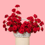 Eternal Rose Basket with premium red roses arranged in a white woven basket, luxury Valentine’s flower arrangement