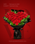 Bouquet of red roses on a red background with 'LOVE' text, featuring Aljowder Flowers branding.