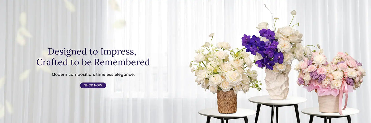 Floral arrangements in vases on a white background with text about floral design.