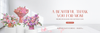 Floral arrangements with a promotional message for Mother's Day on a white background