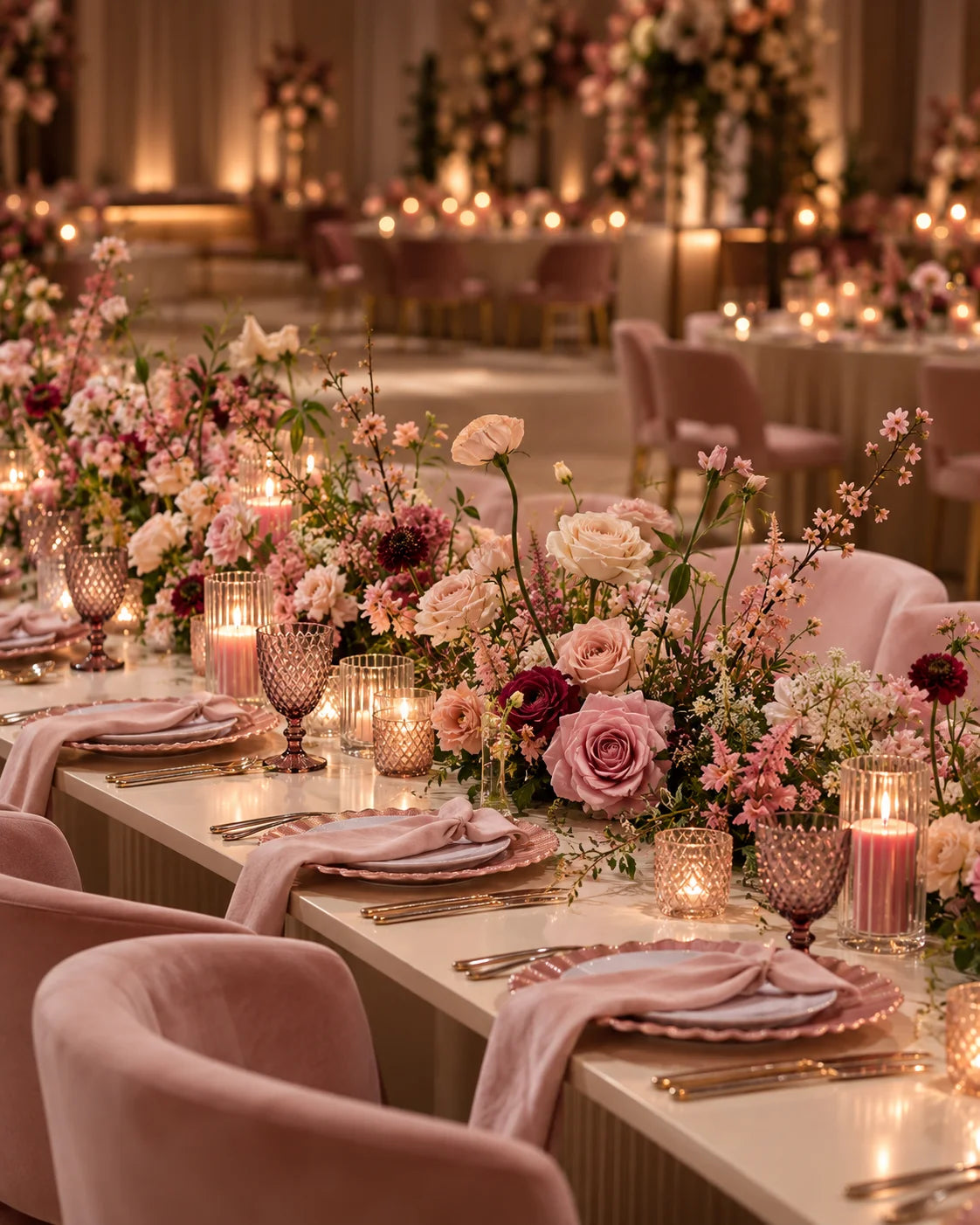 Wedding floral styling in Dubai with a full arrangement of fresh flowers