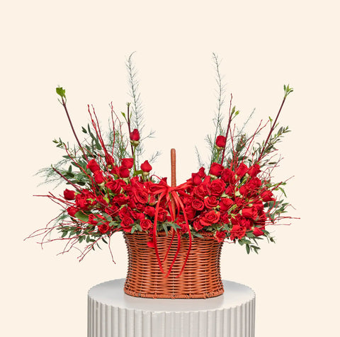 Grand Romance Red Rose Basket