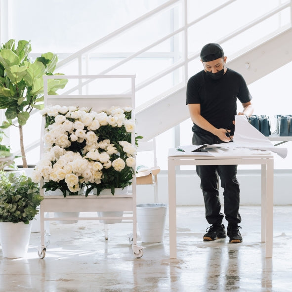 Home flower arrangement styled with interior décor in Dubai